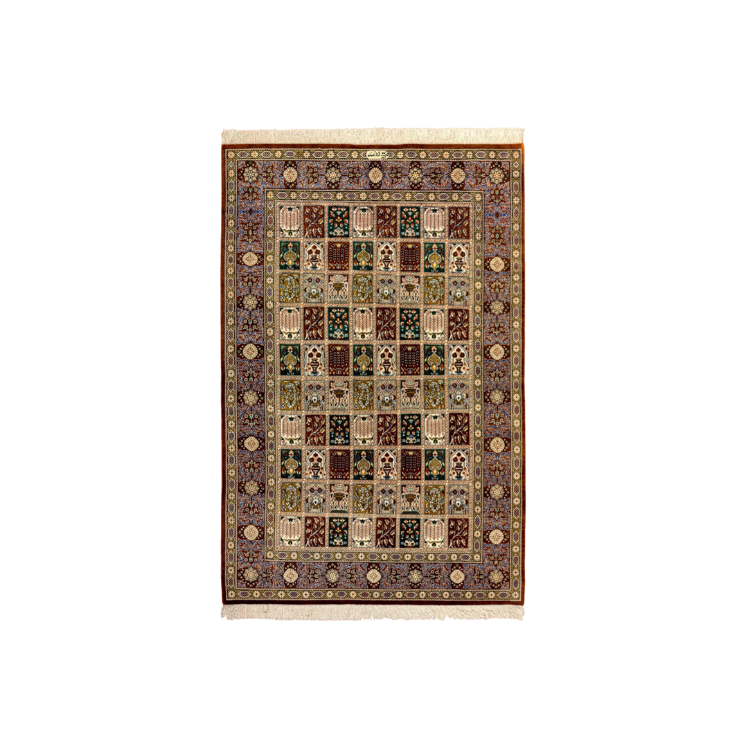 Kheshti Persian handmade silk rug in Brown, 200 × 132 cm