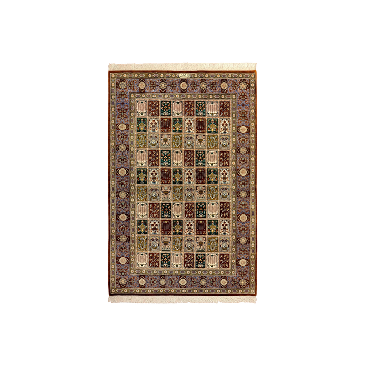 Kheshti 波斯手工丝绸地毯，棕色，200 × 132 cm