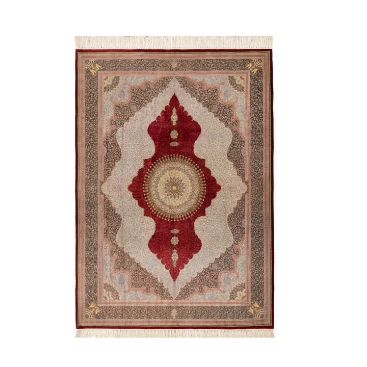 سجادة فارسية حريرية مصنوعة يدويًا Boteh Medallion، بلون أحمر، 395 × 295 cm