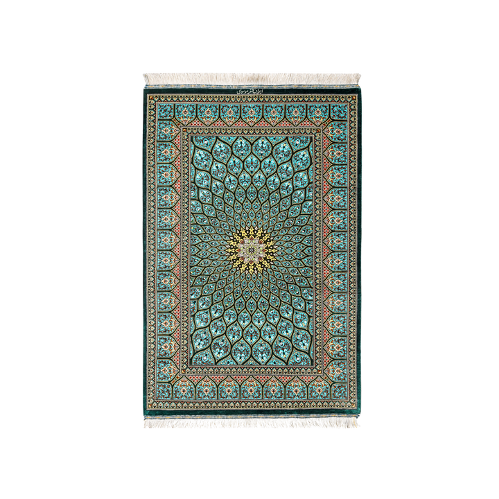 Islamic Persian handmade silk rug in Green, 123 × 81 cm
