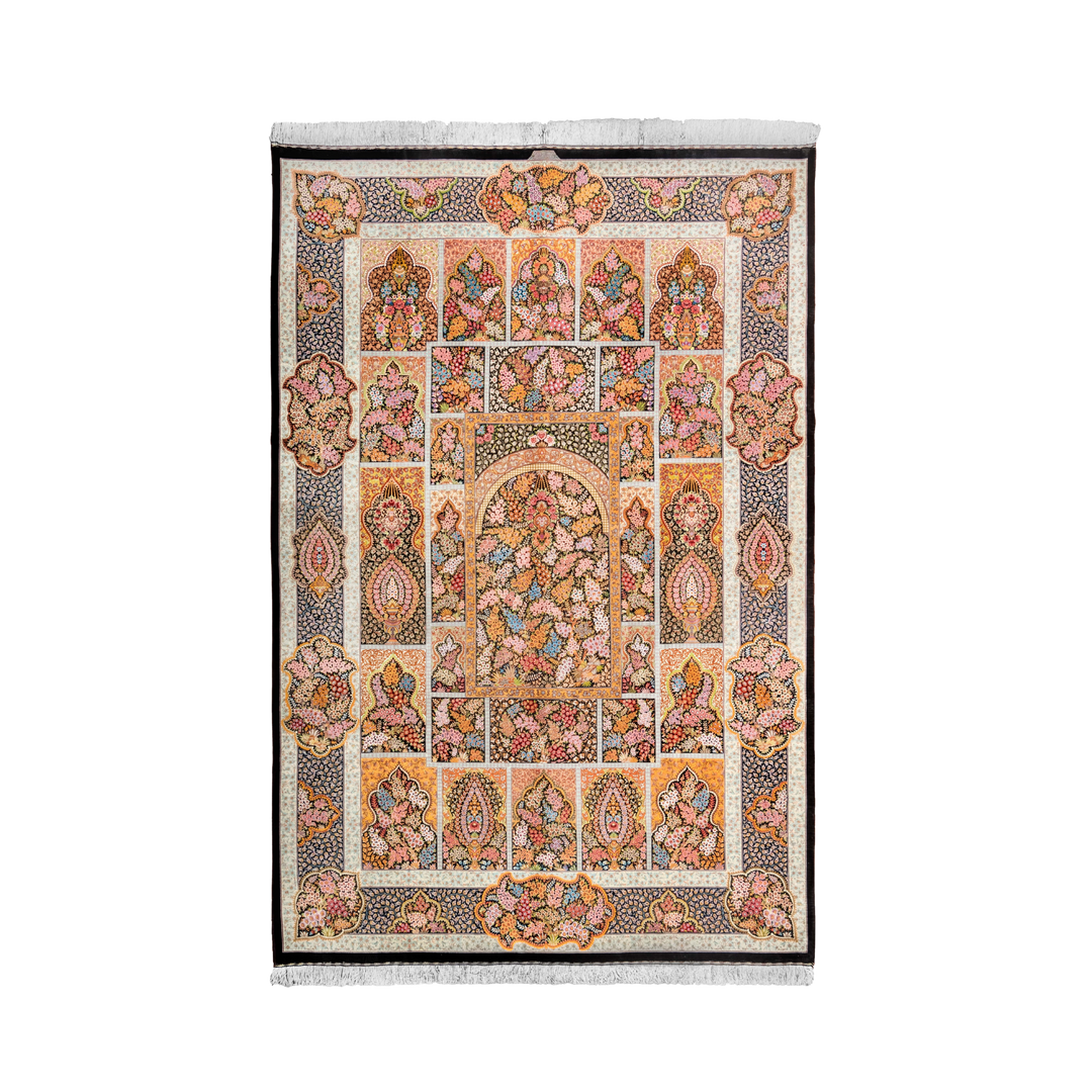Kheshti Persian handmade silk rug in Black, 304 × 202 cm
