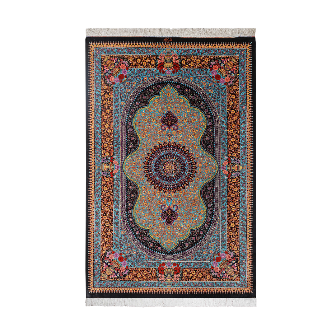 Mihrab Persian handmade silk rug in Black, 195 × 131 cm