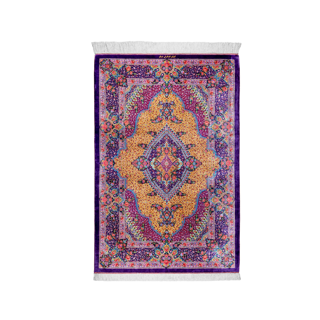 Prayer Persian handmade silk rug in purple, 150 × 98 cm