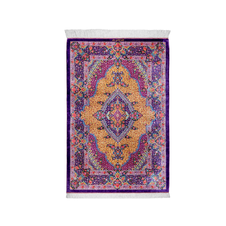 Prayer Persian handmade silk rug in purple, 150 × 98 cm