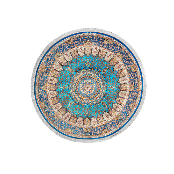 سجادة فارسية حريرية مصنوعة يدويًا Medallion، بلون أزرق، 198 × 198 cm
