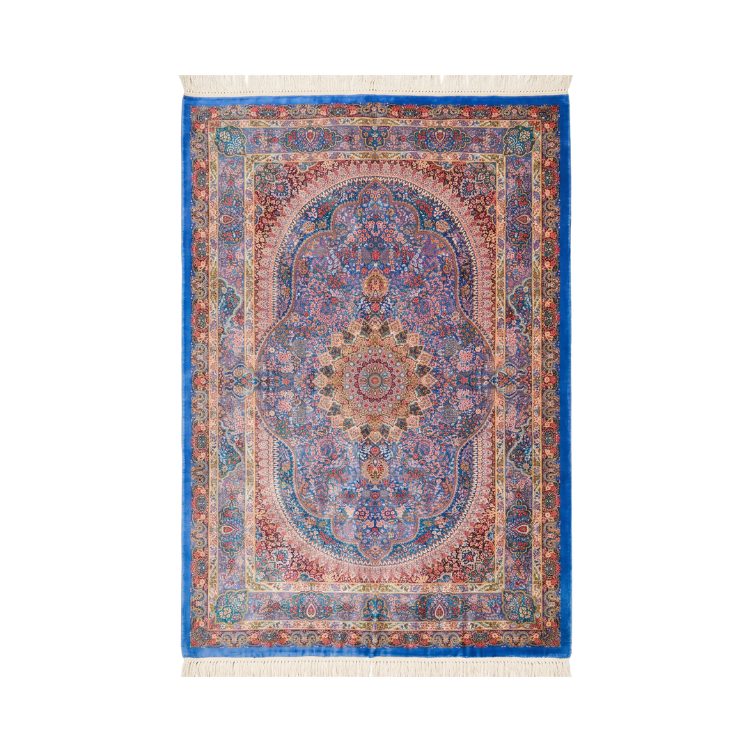 Prayer Persian handmade silk rug in Light Blue, 344 × 248 cm