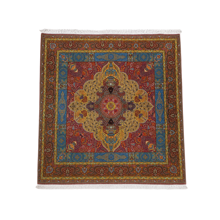 Medallion Persian handmade silk rug in Brown, 251 × 244 cm