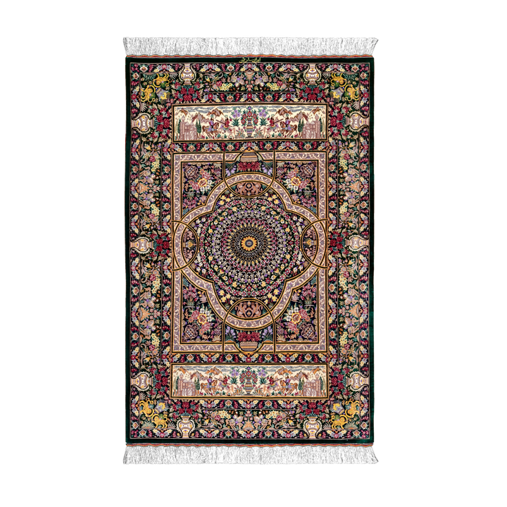 Garden Persian handmade silk rug in Green, 155 × 99 cm