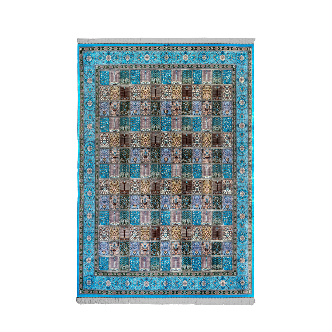 Kheshti Persian handmade silk rug in Blue, 353 × 241 cm
