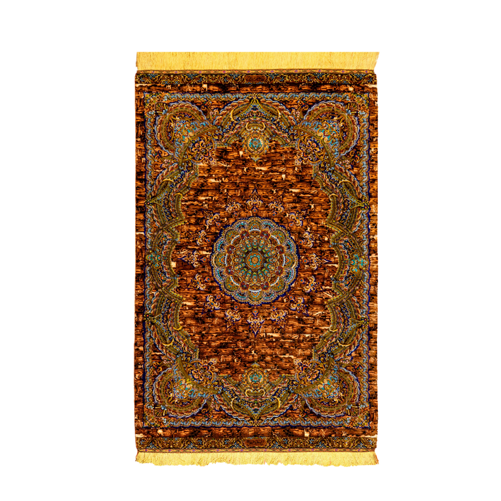 Central Medallion Persian handmade silk rug in Brown, 158 × 101 cm