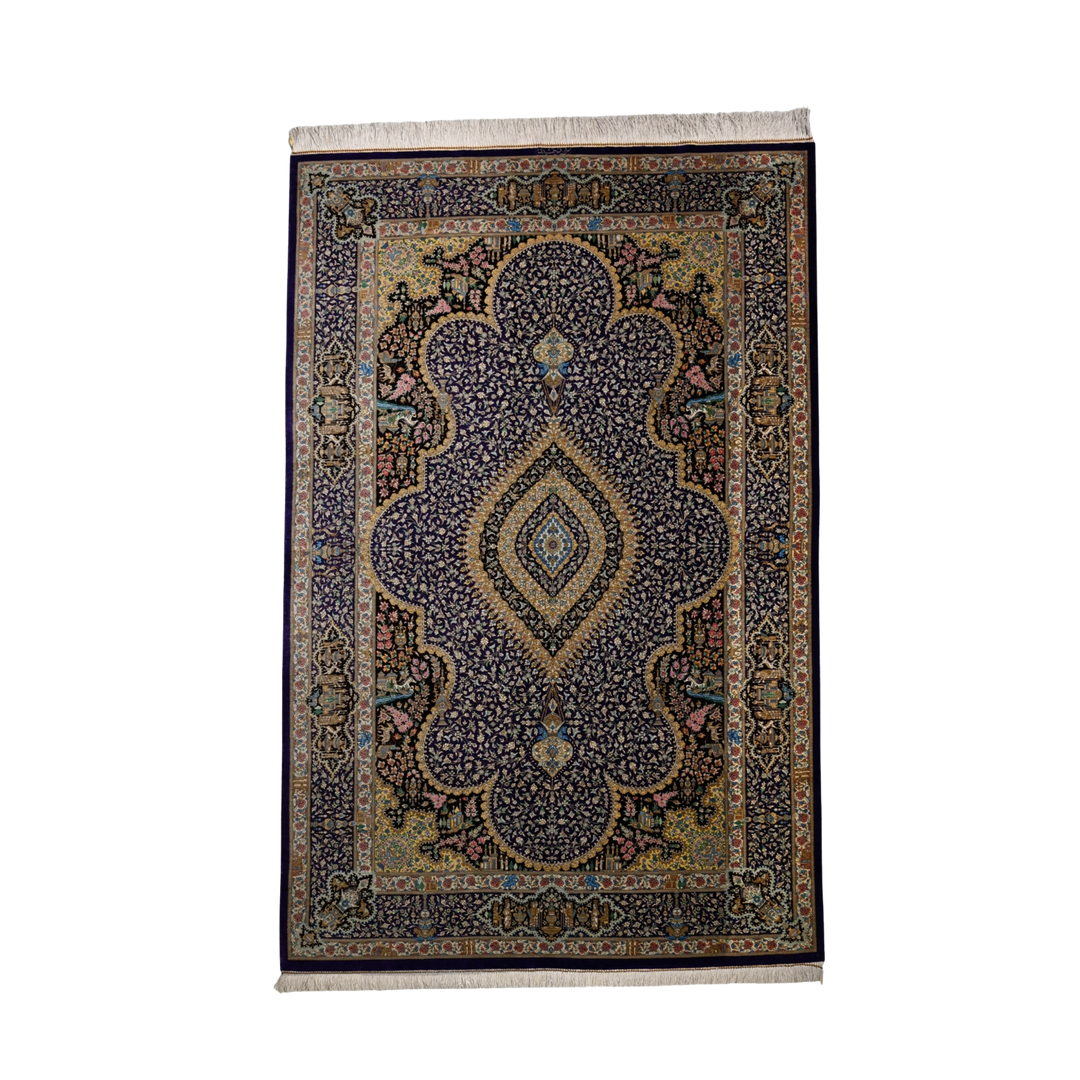 Prayer Persian handmade silk rug in Purple, 206 × 130 cm