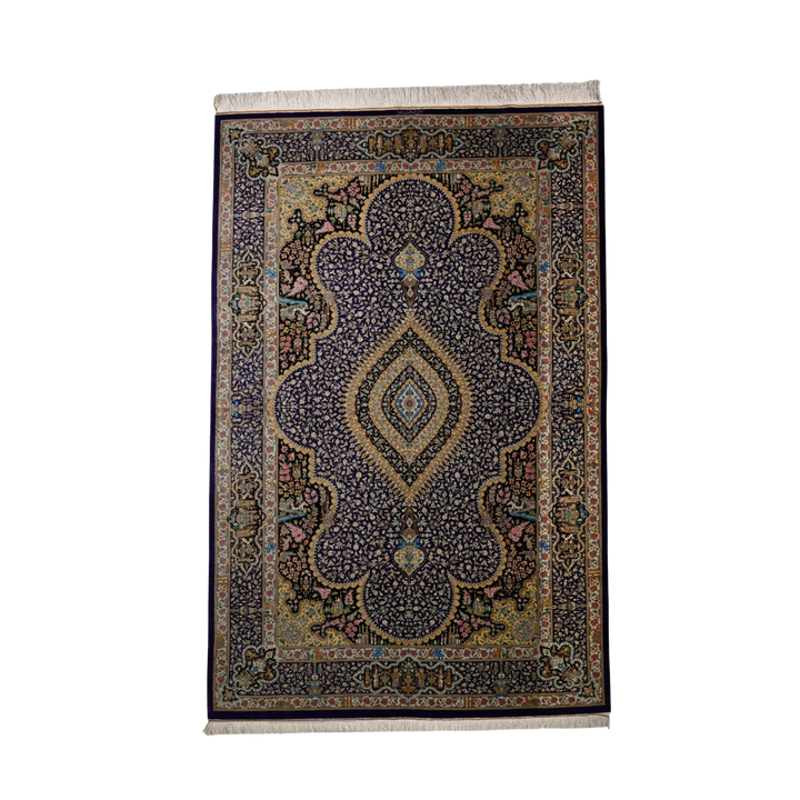 سجادة فارسية حريرية مصنوعة يدويًا Prayer، بلون بنفسجي، 206 × 130 cm