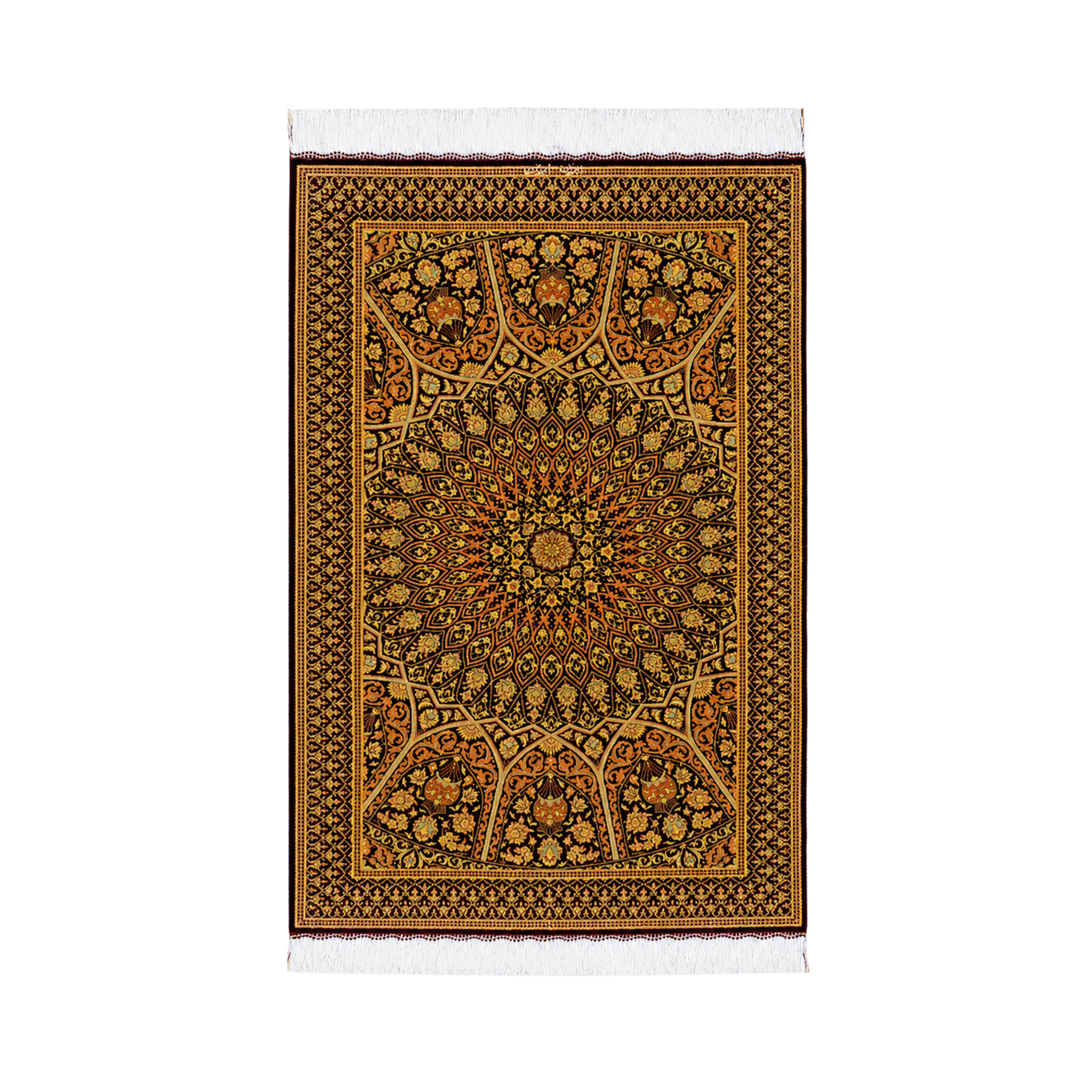 All Over Floral Shah Abbasi Persian handmade silk rug in Black, 147 × 98 cm