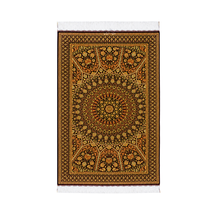 سجادة فارسية حريرية مصنوعة يدويًا All Over Floral Shah Abbasi، بلون أسود، 147 × 98 cm