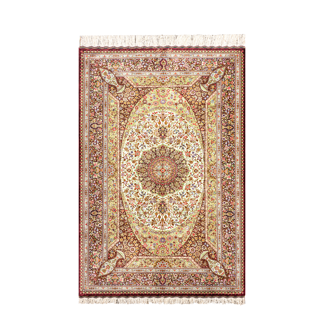Prayer Persian handmade silk rug in Red, 149 × 100 cm