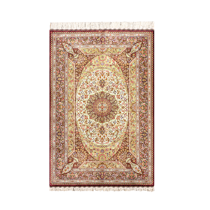 Prayer Persian handmade silk rug in Red, 149 × 100 cm