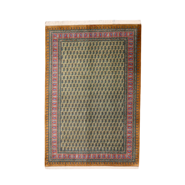 Paisley Persian handmade silk rug in Gold, 296 × 199 cm