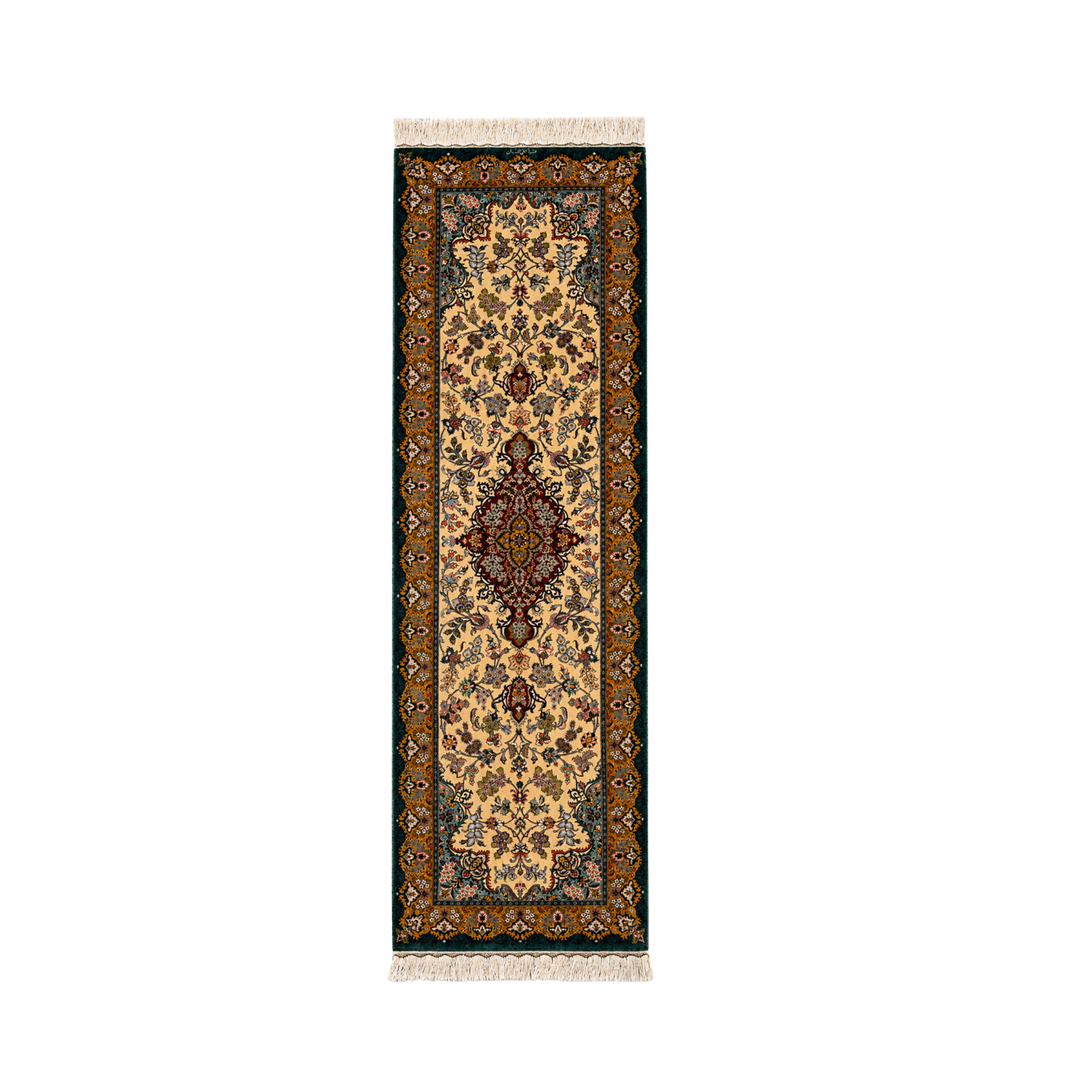 Prayer Persian handmade silk rug in Green, 199 × 64 cm