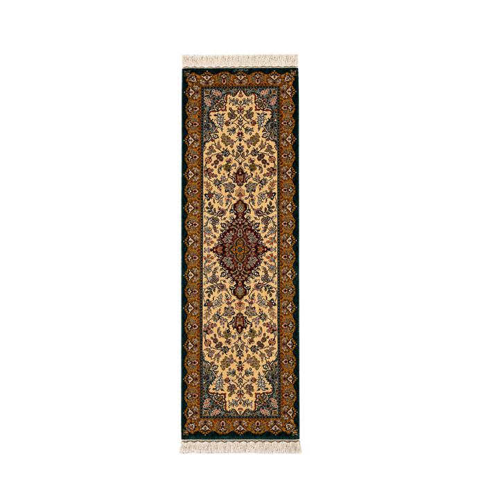 Prayer Persian handmade silk rug in Green, 199 × 64 cm