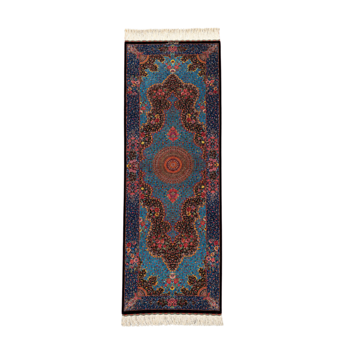 سجادة فارسية حريرية مصنوعة يدويًا Medallion، بلون أسود، 205 × 74 cm