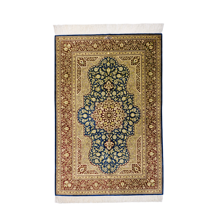 Prayer Persian handmade silk rug in Blue, 119 × 80 cm
