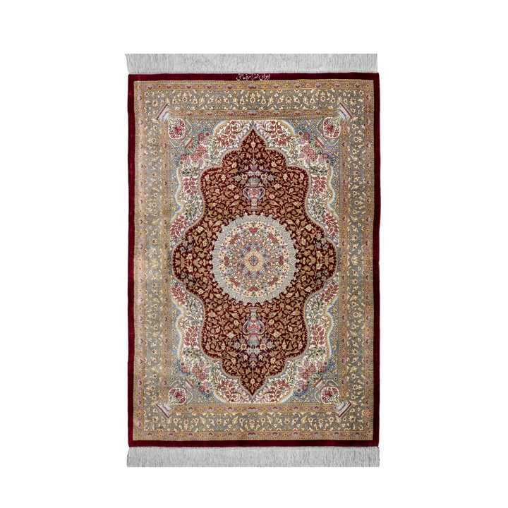 Prayer Persian handmade silk rug in Red, 115 × 76 cm