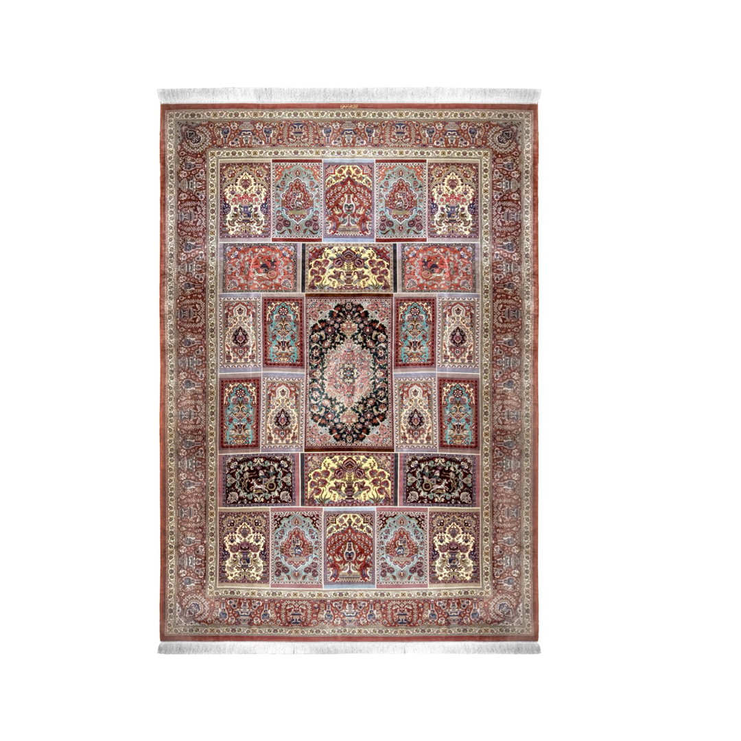 Kheshti Persian handmade silk rug in Peach, 300 × 200 cm