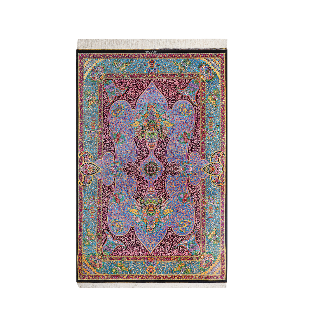 Vase Persian handmade silk rug in Black, 199 × 139 cm