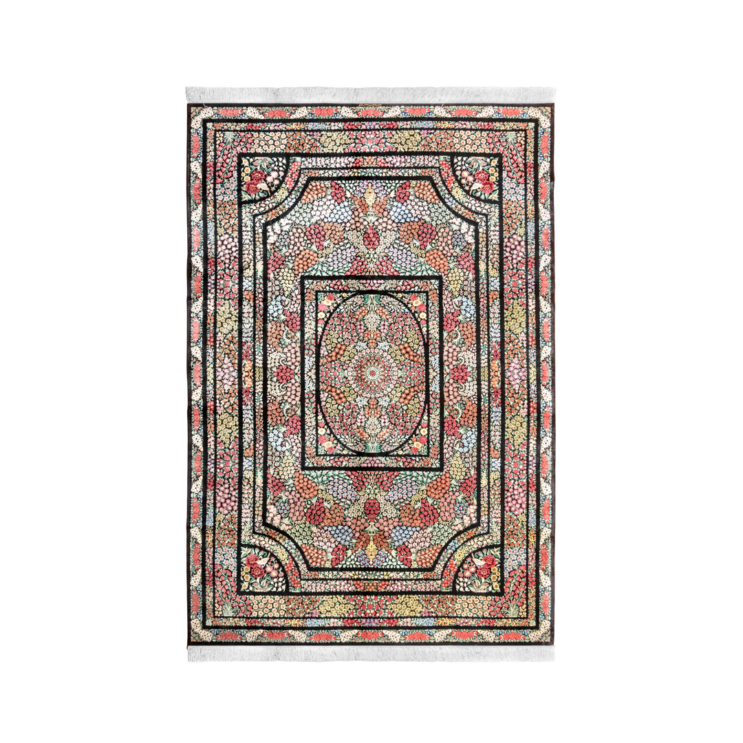 All Over Floral Persian handmade silk rug in Black, 289 × 195 cm