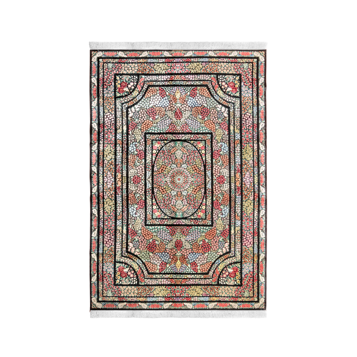 سجادة فارسية حريرية مصنوعة يدويًا All Over Floral، بلون أسود، 289 × 195 cm