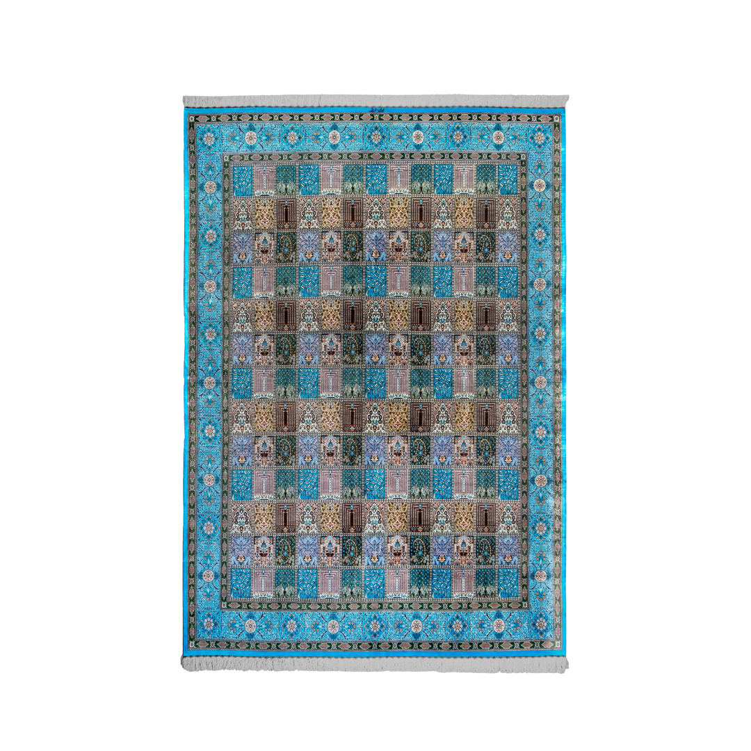 Kheshti Persian handmade silk rug in Light Blue, 293 × 198 cm