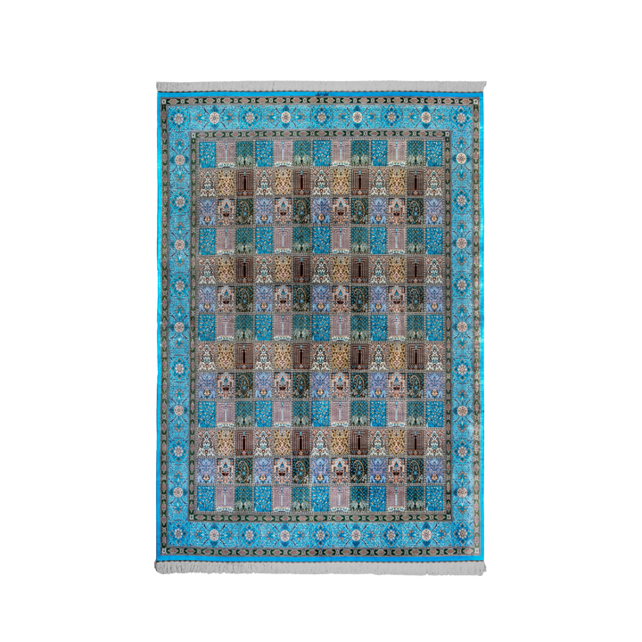 Kheshti 波斯手工丝绸地毯，浅蓝色，293 × 198 cm