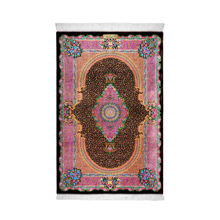 سجادة فارسية حريرية مصنوعة يدويًا Oval medallion، بلون بني داكن، 155 × 102 cm