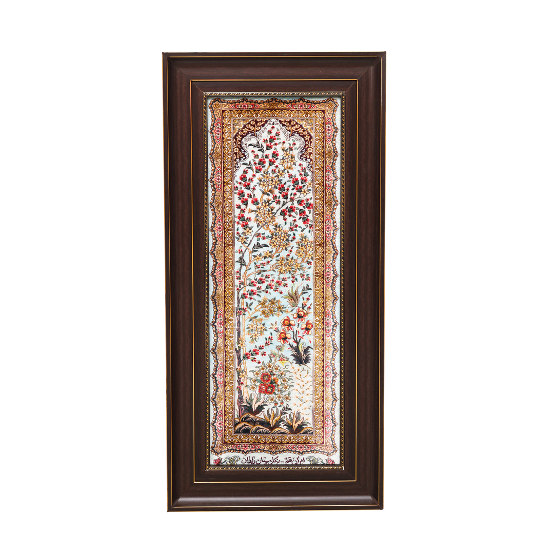 Life Tree Persian handmade silk rug in Light Blue, 88 × 32 cm
