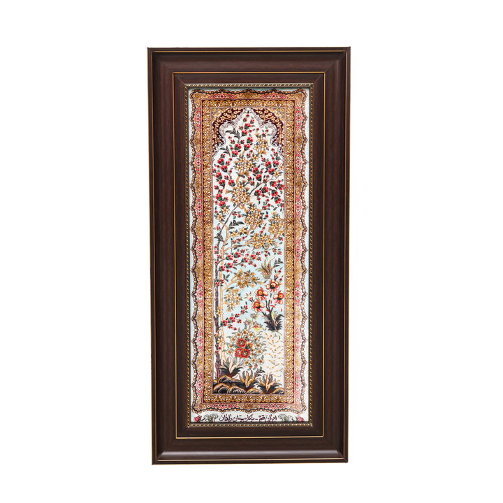 Life Tree Persian handmade silk rug in Light Blue, 88 × 32 cm