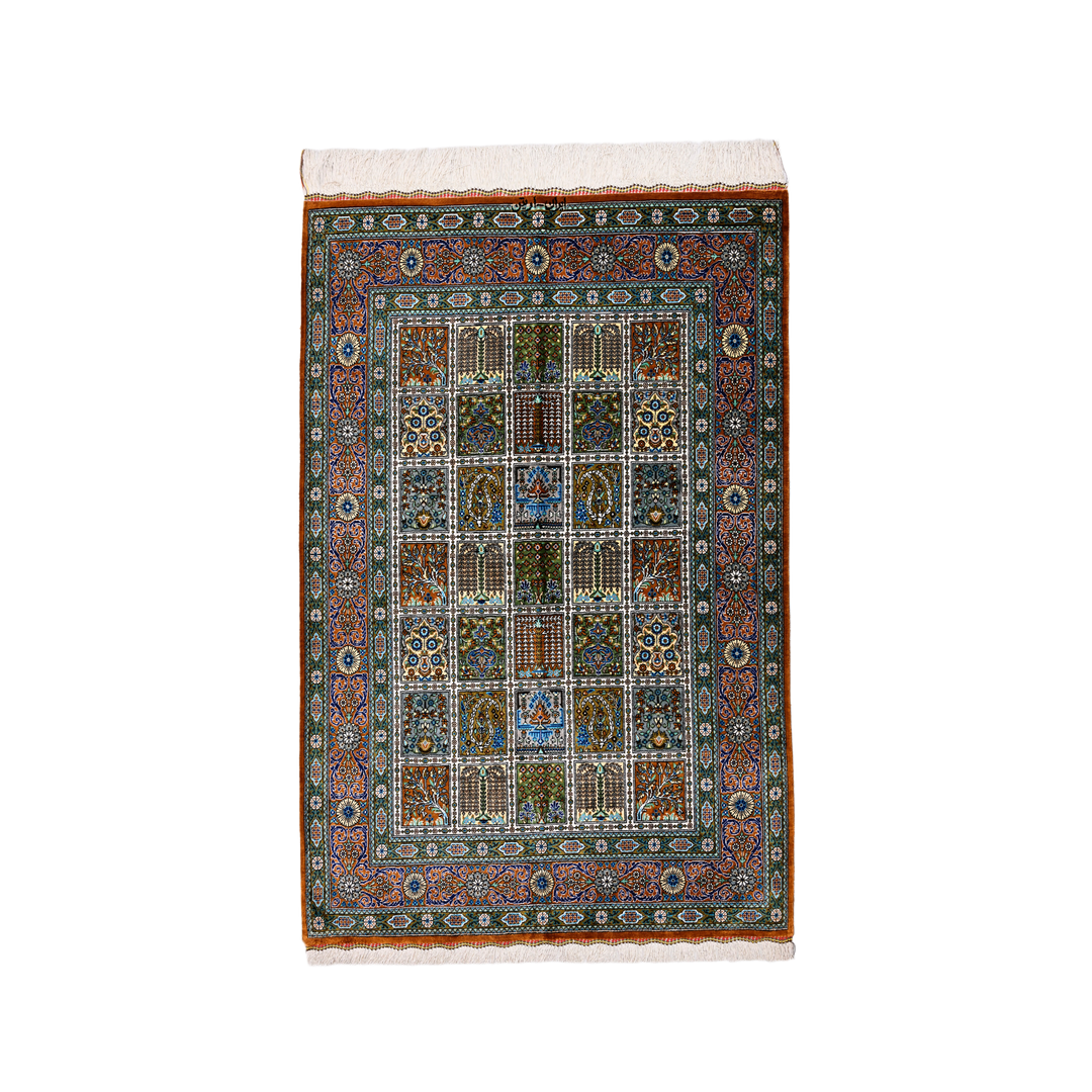 Kheshti Persian handmade silk rug in Brown, 119 × 78 cm