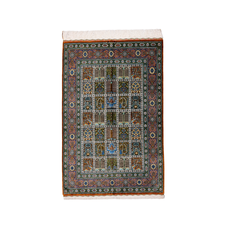 Kheshti Persian handmade silk rug in Brown, 119 × 78 cm