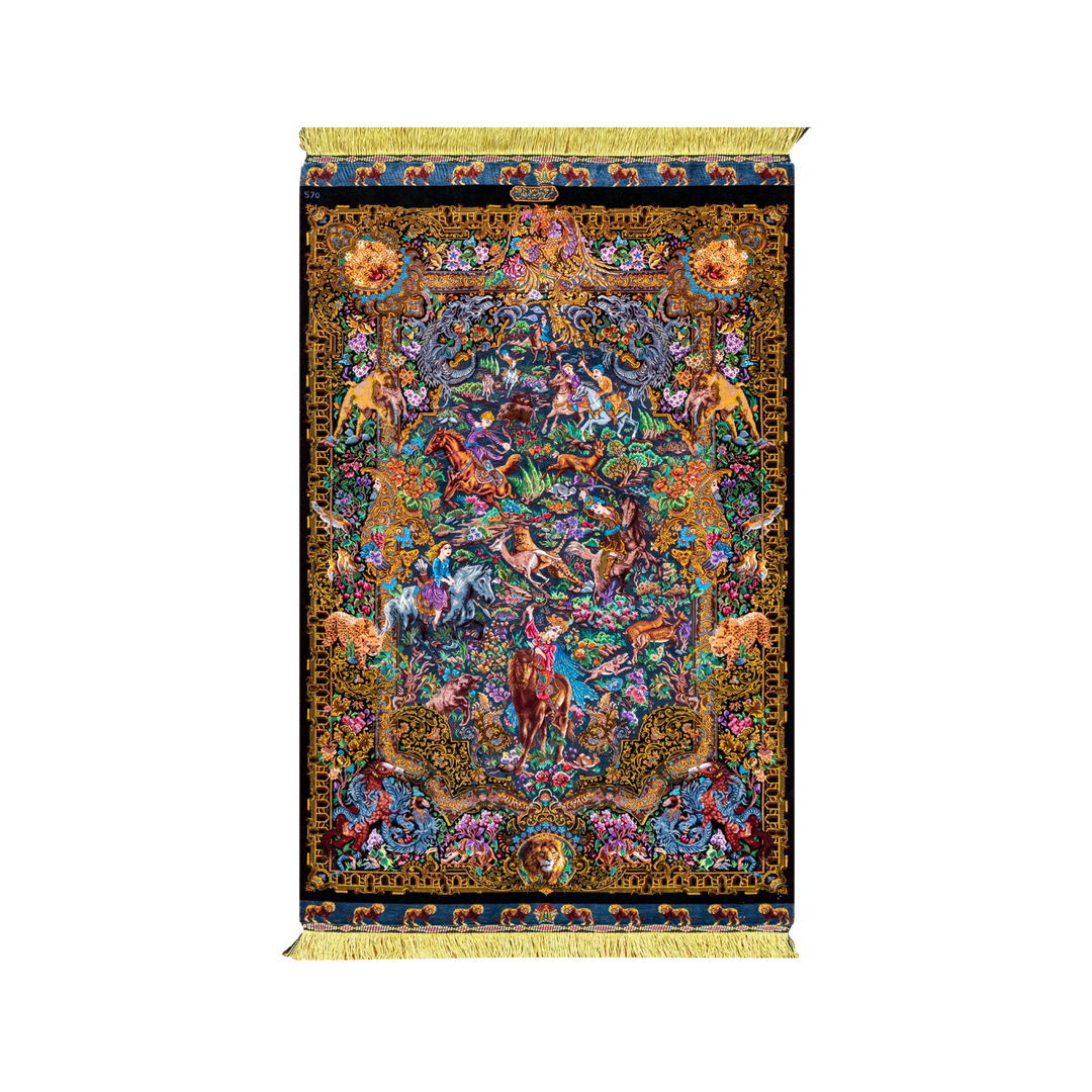 Hunting Persian handmade rug