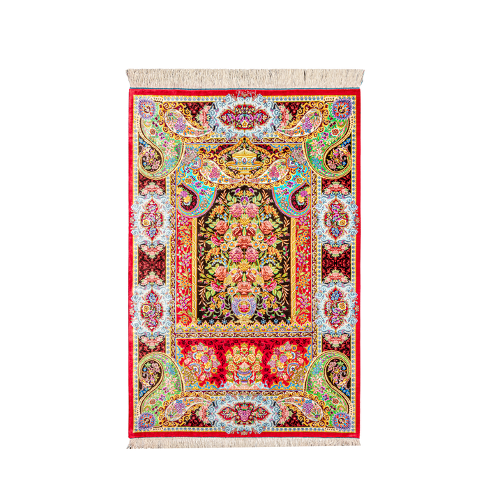 سجادة فارسية حريرية مصنوعة يدويًا Bouquet، بلون أحمر، 177 × 118 cm