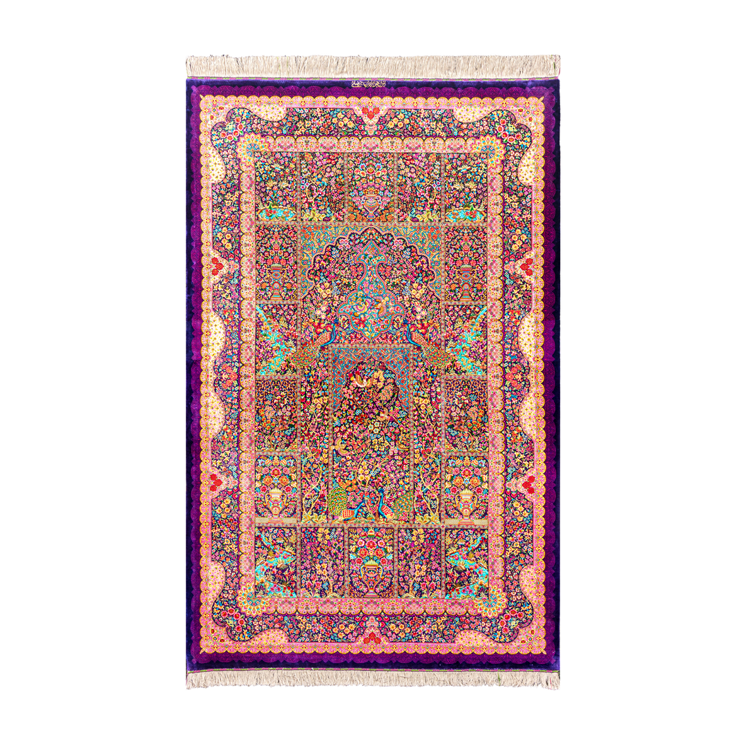 Kheshti Persian handmade silk rug in Purple, 208 × 131 cm