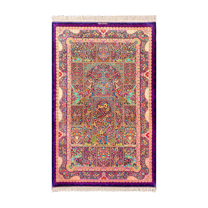 Kheshti 波斯手工丝绸地毯，紫色，208 × 131 cm