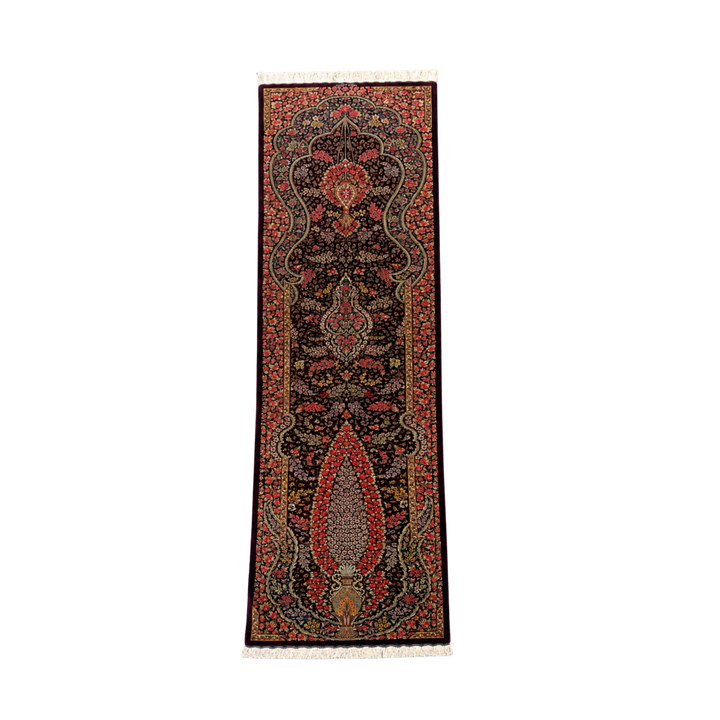 سجادة فارسية حريرية مصنوعة يدويًا Vase Tree Of Life، بلون باذنجاني، 297 × 72 cm