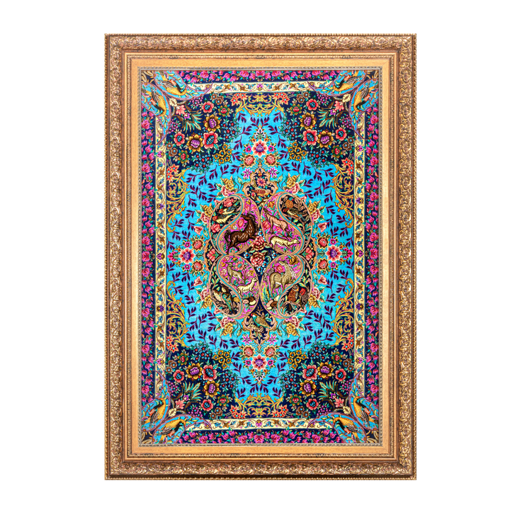 Animal Persian handmade silk rug in Blue, 120 × 77cm