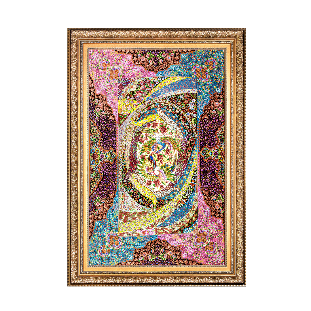 Bird Garden Persian handmade silk rug in Black, 121 × 80 cm