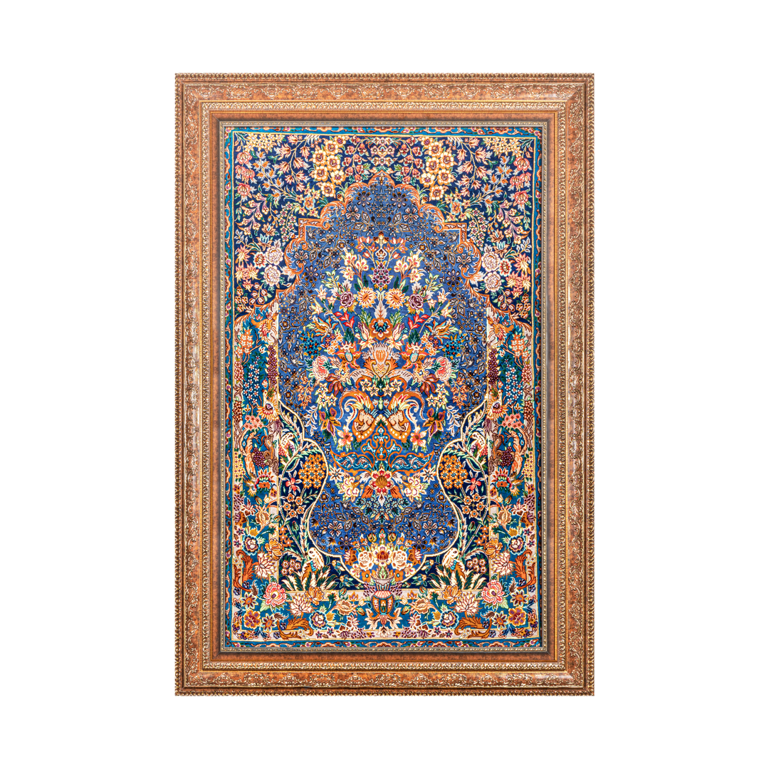 Floral Vase Persian handmade silk rug in Blue, 120 × 75 cm