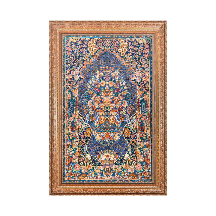 Floral Vase Persian handmade silk rug in Blue, 120 × 75 cm