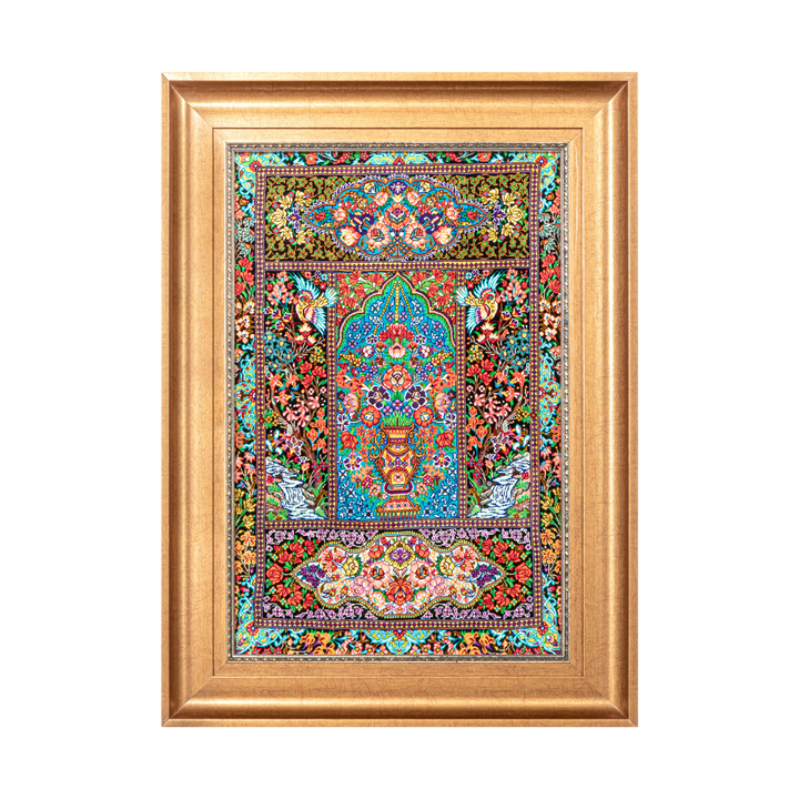 Panel Persian handmade silk rug in Black, 67 × 42 cm