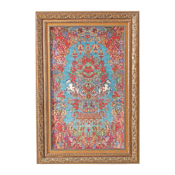 Equestrian Bloom Persian handmade silk rug in Purple, 95 × 59 cm