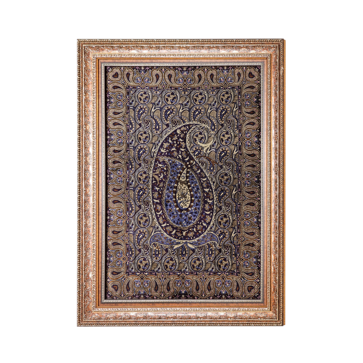 Paisley Persian handmade silk rug in Black, 109 × 78 cm
