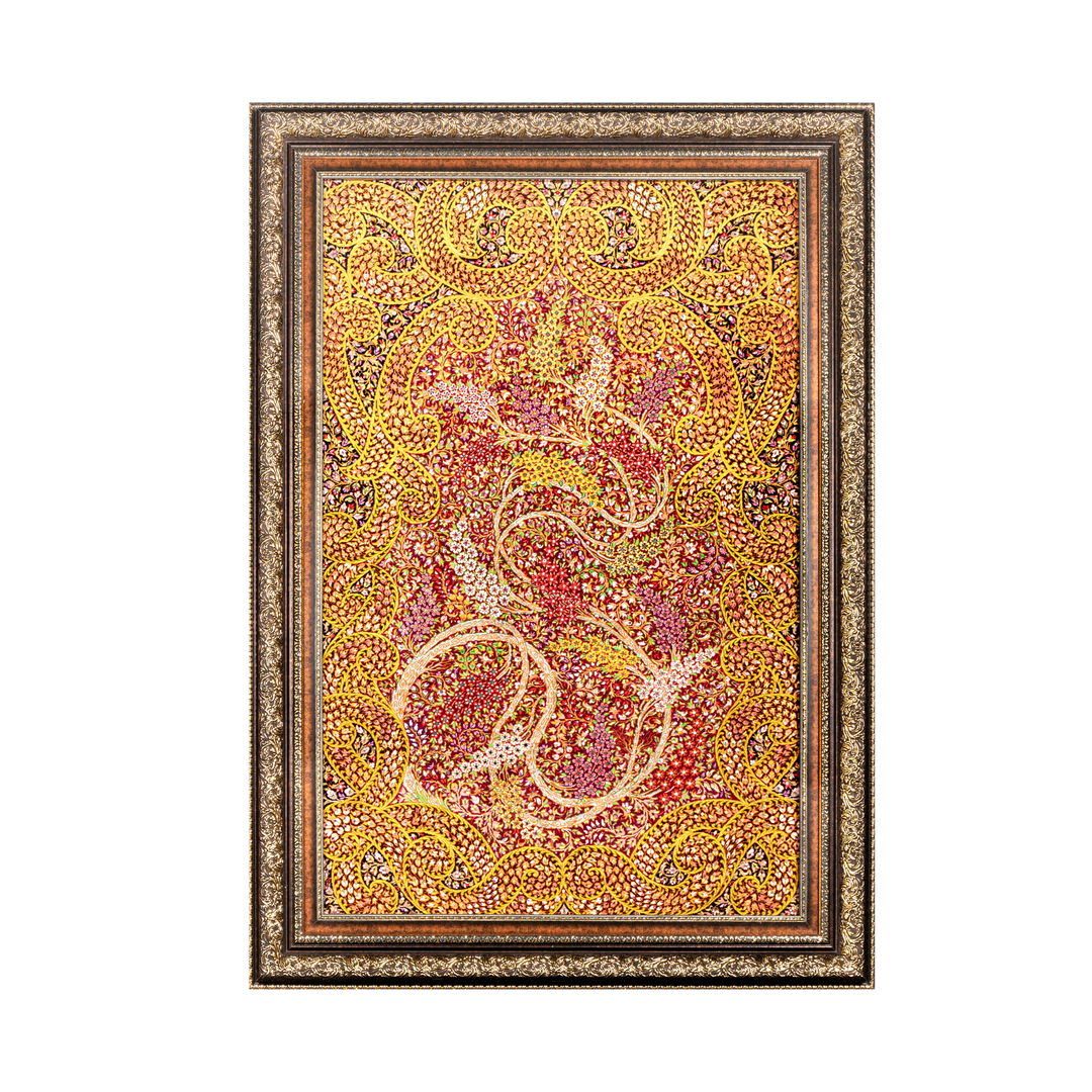 Life Tree Persian handmade silk rug in Dark Brown, 117 × 79 cm